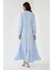 Kadın Düğmeli Desenli Kısa Modest Elbise Blue 11