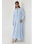 Kadın Düğmeli Desenli Kısa Modest Elbise Blue 13