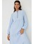Kadın Düğmeli Desenli Kısa Modest Elbise Blue 14
