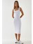 Kadın Askılı Bodycon Midi Örme Elbise White 8