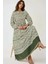 Kadın Gömlek Yaka Desenli Modest Elbise Yeşil 7
