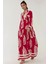 Kadın Baskılı Uzun Kol Viskon Modest Elbise Red 10
