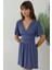 Kadın V Yaka Kısa Kol Büzgülü Mini Elbise Oxford Mavisi 10