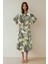 Kadın Gömlek Yaka Çiçek Desenli Maxi Elbise Green 8