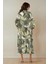 Kadın Gömlek Yaka Çiçek Desenli Maxi Elbise Green 9