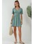 Kadın V Yaka Kısa Kol Büzgülü Mini Elbise Adaçayı Yeşili 8