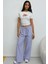 Kadın Beli Lastikli Çizgili Pamuklu Pijama Altı Bebek Mavisi 7