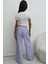 Kadın Beli Lastikli Çizgili Pamuklu Pijama Altı Bebek Mavisi 1