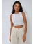 Kadın Halter Yaka Fitilli Kısa Örme Askılı Üst White 5