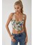 Kadın Kare Yaka Çiçek Desenli Gipeli Crop Top Çok Renkli 11