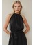 Kadın Geniş Paçalı Halter Yaka Kuşaklı Şık Tulum Black 7