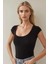 Kadın Slim Fit Bisiklet Yaka Kısa Tişört Black 7