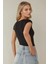 Kadın Slim Fit Bisiklet Yaka Kısa Tişört Black 9