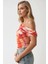 Kadın Çiçek Desenli Asimetrik Yaka Bluz Red 8