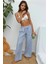 Kadın Arkası Kalp İşleme Detaylı Ekose Desenli Pijama Altı Blue 10