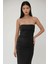 Kadın Straplez Yanları Drapeli Bodycon Maxi Elbise Siyah 7
