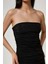 Kadın Straplez Yanları Drapeli Bodycon Maxi Elbise Siyah 8