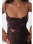 Kadın Desenli Askılı Bodycon Maxi Elbise Brown 8