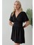 Kadın V Yaka Kısa Kol Büzgülü Mini Elbise Black 7