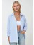 Kadın Çizgili Uzun Kollu Regular Fit Rahat Gömlek Blue 5