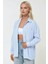 Kadın Çizgili Uzun Kollu Regular Fit Rahat Gömlek Blue 6
