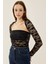 Kadın Dar Kesim Uzun Kollu Dantel Üst Siyah 7