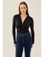 Kadın V Yaka Uzun Kollu Slim Fit Bodysuit Black 6