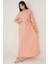Kadın Çiçek Desenli Uzun Kol Örme Modest Elbise Pink 10