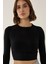 Kadın Slim Fit Basic Crop Top Black 9