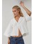 Kadın Dokulu Brode Önü Bağlamalı Yaka Kısa Bluz White 10