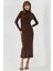 Kadın Drape Detaylı Midi Elbise Brown 6
