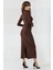 Kadın Drape Detaylı Midi Elbise Brown 7