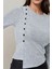 Kadın Önü Düğmeli Uzun Kollu Slim Fit Üst Grey 7