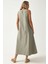Kadın Mixray Collection Bisiklet yaka, kolsuz A-Form Maxi Elbise Green 10