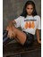 Kadın Kadın %100 Pamuk Bisiklet Yaka Oversize Beyaz Baskılı T-Shirt Orange 7