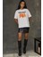 Kadın Kadın %100 Pamuk Bisiklet Yaka Oversize Beyaz Baskılı T-Shirt Orange 8