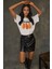 Kadın Kadın %100 Pamuk Bisiklet Yaka Oversize Beyaz Baskılı T-Shirt Orange 9