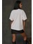 Kadın Kadın %100 Pamuk Bisiklet Yaka Oversize Beyaz Baskılı T-Shirt Orange 11