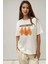 Kadın Kadın %100 Pamuk Bisiklet Yaka Oversize Beyaz Baskılı T-Shirt Orange 12