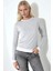 Kadın Bisiklet Yaka Uzun Kol Örme Bluz Açık Gri 6