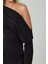 Kadın Asimetrik Yaka Yırtmaçlı Bodycon Midi Elbise Black 7