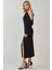 Kadın Asimetrik Yaka Yırtmaçlı Bodycon Midi Elbise Black 10