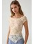 Kadın Çiçekli Dantel Kısa Üst Pika Koleksiyonu Fildişi Doğal 6