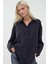 Kadın Oversize Çizgili Gömlek Lacivert 6