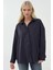 Kadın Oversize Çizgili Gömlek Lacivert 8