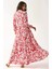 Kadın Gömlek Yaka Desenli Viskon Modest Elbise Red 10