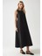 Kadın Mixray Collection Bisiklet yaka, kolsuz A-Form Maxi Elbise Black 12