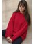 Kadın Kalın Örgü Düz Yaka Kazak Kırmızı 7