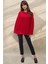 Kadın Kalın Örgü Düz Yaka Kazak Kırmızı 12