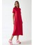 Kadın Yuvarlak Yaka Kısa Kollu Basic Midi Elbise Busem Collection Kırmızı 6